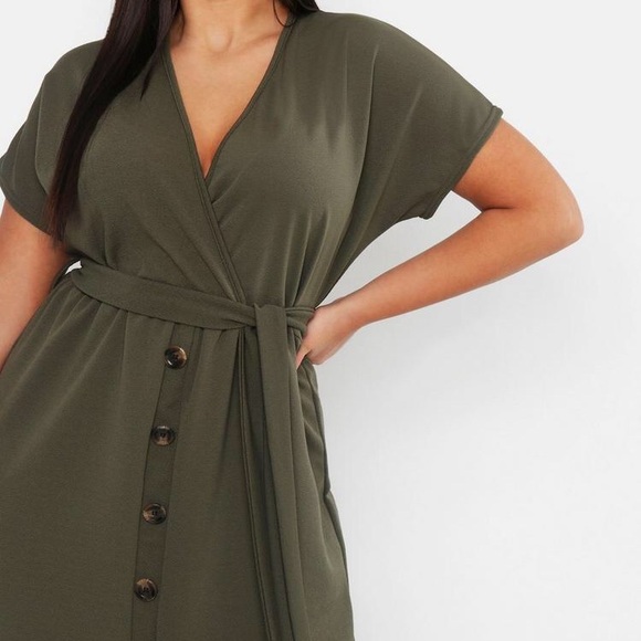 Plus Belted Button Midi Dress - Picture 3 of 4